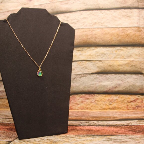 Hand Crafted Tiny Tear Drop Pendant Green Blue Purple on Gold Chain - Picture 2 of 6